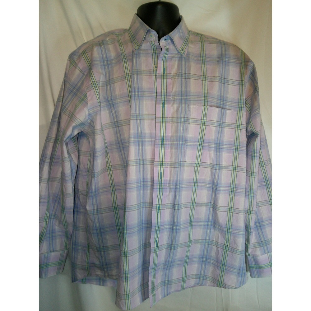 Alan Flusser Plaid Button Down Dress Shirt Long Sleeve Career Casual Size L